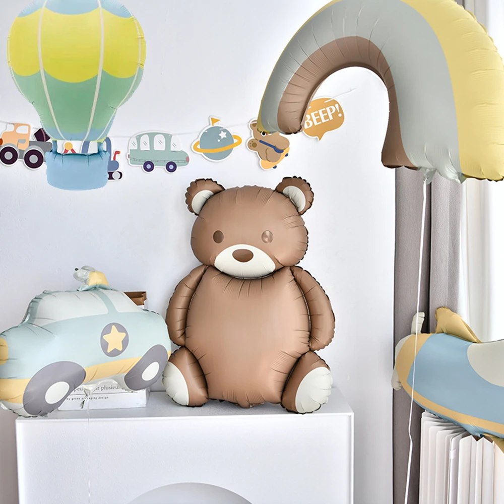 4pcs Matte Bear Balloon Rainbow Cartoon Plane Car Foil Balloon Set Ins Birthday Party Decoration Supplies Kids Baby Shower Favor
