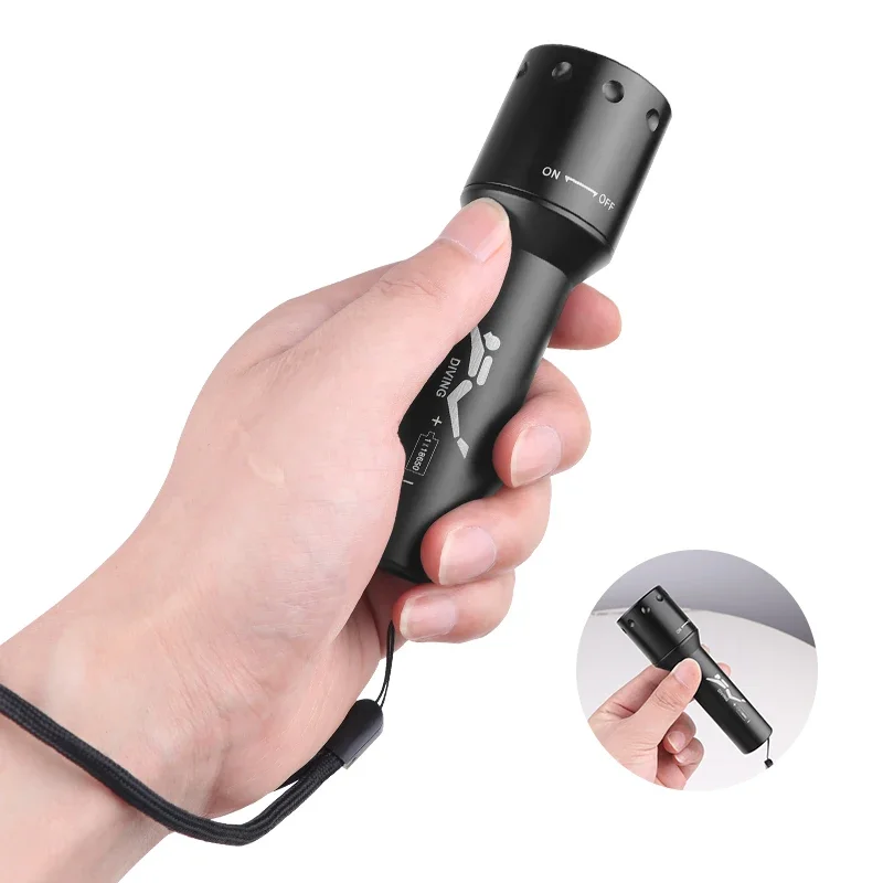 Neue T6 LED-Tauchlampe mit großer Reichweite für Unterwasser-Arbeitsfotografie, Aluminium-Drehschalter-Tauchlampe