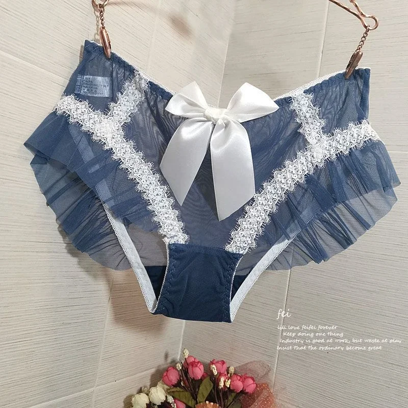 

New Sweet Girl Pants Mesh Bow Sexy Women Panties Lace Hip Lift Comfort Underwear Breathable Low-rise Shorts Cotton Crotch Briefs
