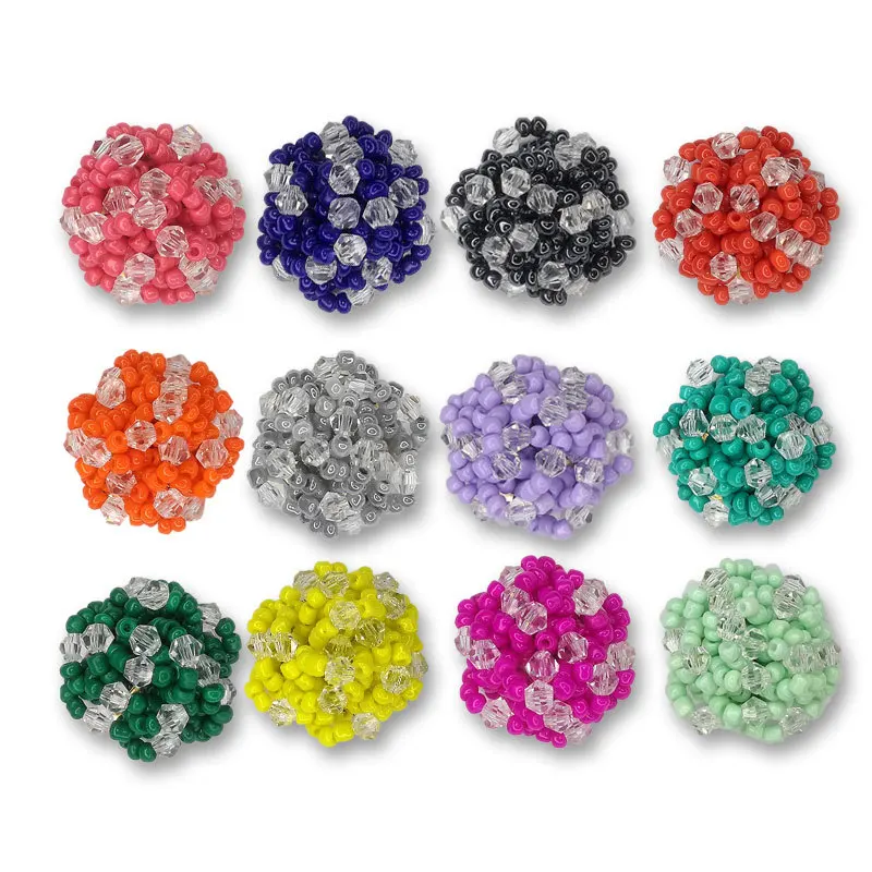AENSOA 22mm Bohemia Crystal Seed Beads Round Stud Earrings for Women Multicolor Handmade Beaded Small Earrings Boho Jewelry 2023 image 2