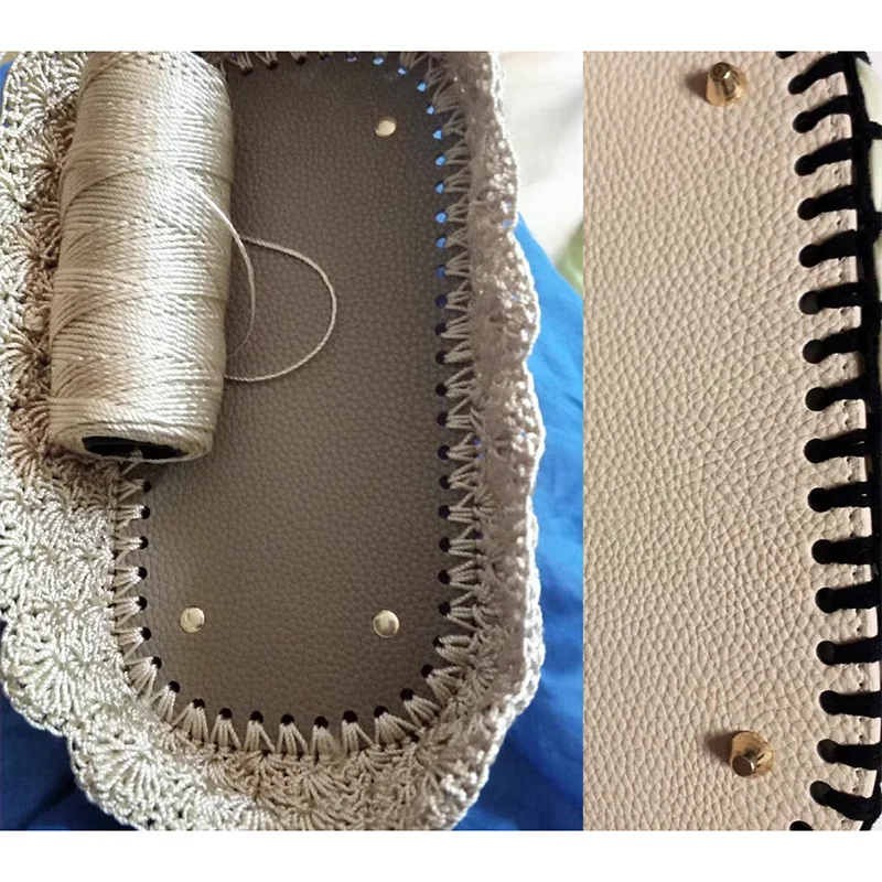 Fondo largo ovalado para bolso de punto, accesorios de bolso de cuero PU, fondo hecho a mano con agujeros, Fondo de bolsa de ganchillo DIY