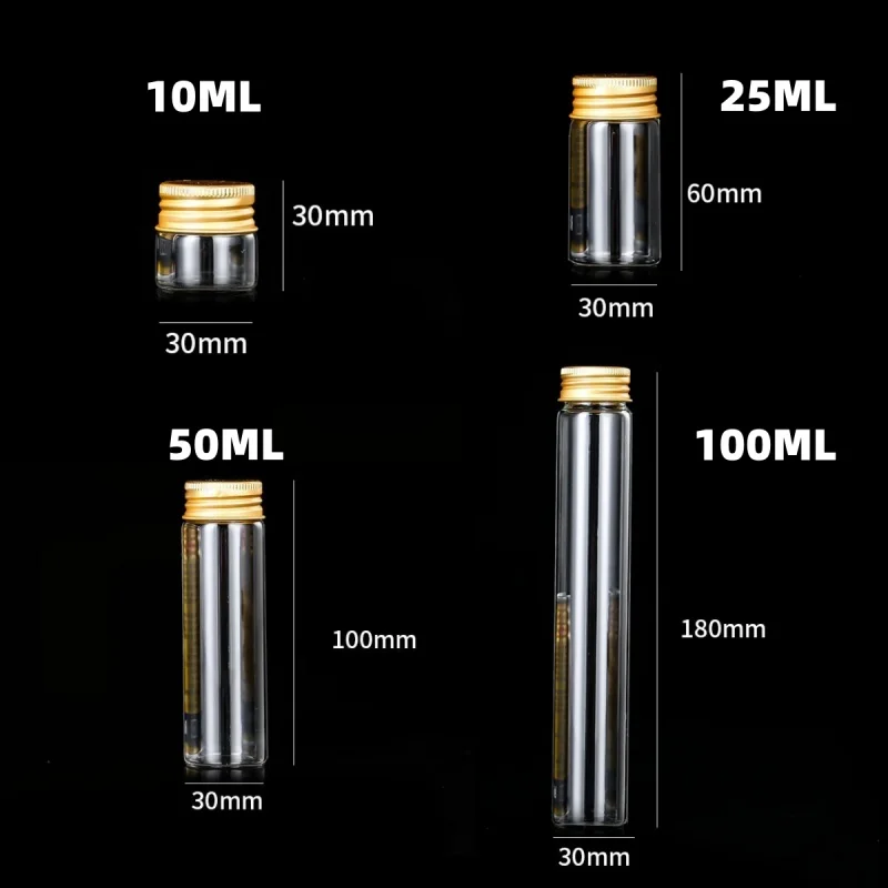 Clear Glass Test Tube Vials With Golden Aluminum Screw Cap 10-100ml Empty Storage Bottles for Candy Pill Small Items Spice Weddi view 6