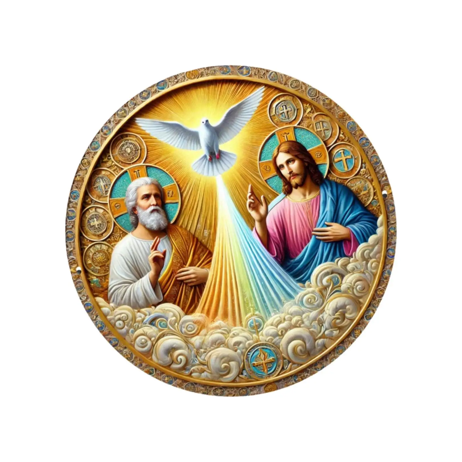 

Wall Decoration Jesus Theme Acrylic Hanging Ornament Round Plaque for Living Room or Garden