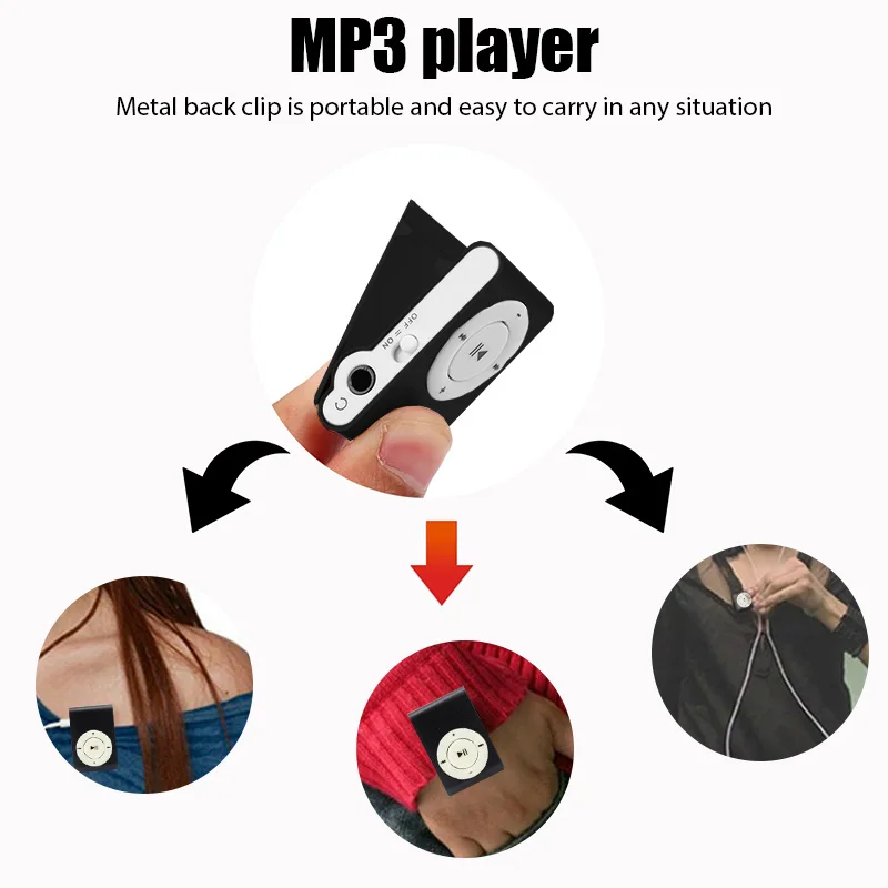 مشغل MP3 صغير وسائط الموسيقى مشبك صغير يدعم بطاقة TF تصميم أنيق عصري محمول صغير USB مشغل MP3 وكمان ملون