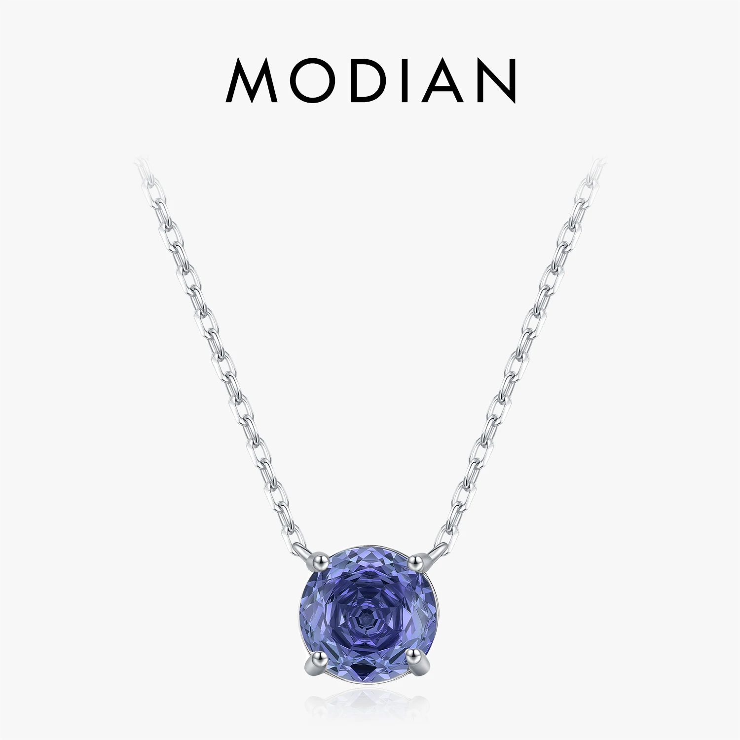 

MODIAN 925 Sterling Silver Fashion Round Rose Cut Tanzanite Color CZ Pendant Necklace For Women Fine Jewelry Gifts