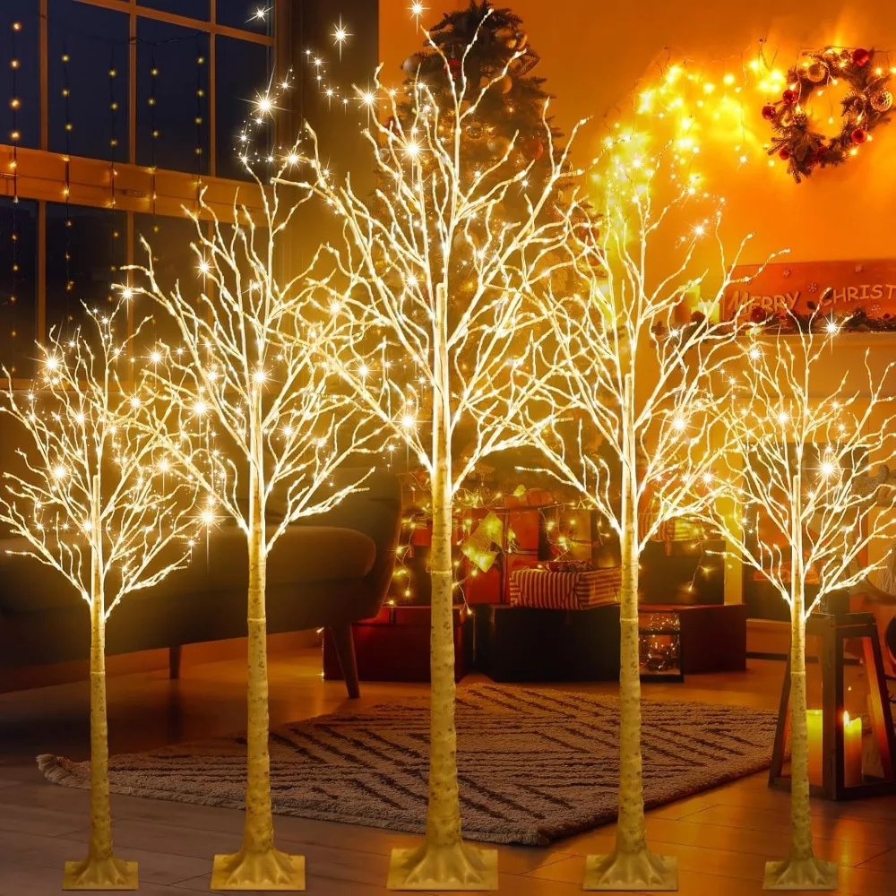 

Набор из 5 искусственных березы с 8 режимами освещения: светодиодные теплые белые рождественские елки высотой 4 фута, 6 футов и высотой 8 футов для внутреннего и наружного использования.