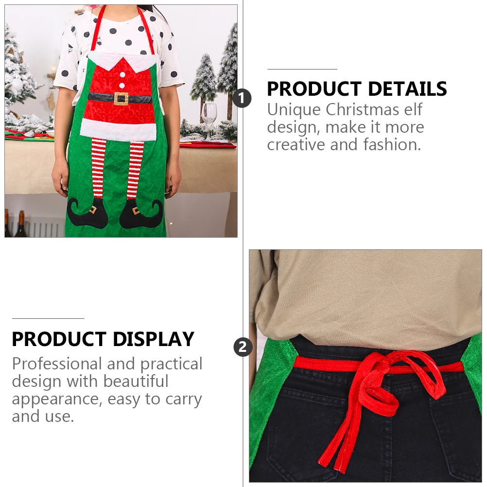 

2 pcs Christmas Apron Kitchen Cooking Waist Bib Decor Sleeveless Baking Smock Elf Design LongLasting Adjustable Professional