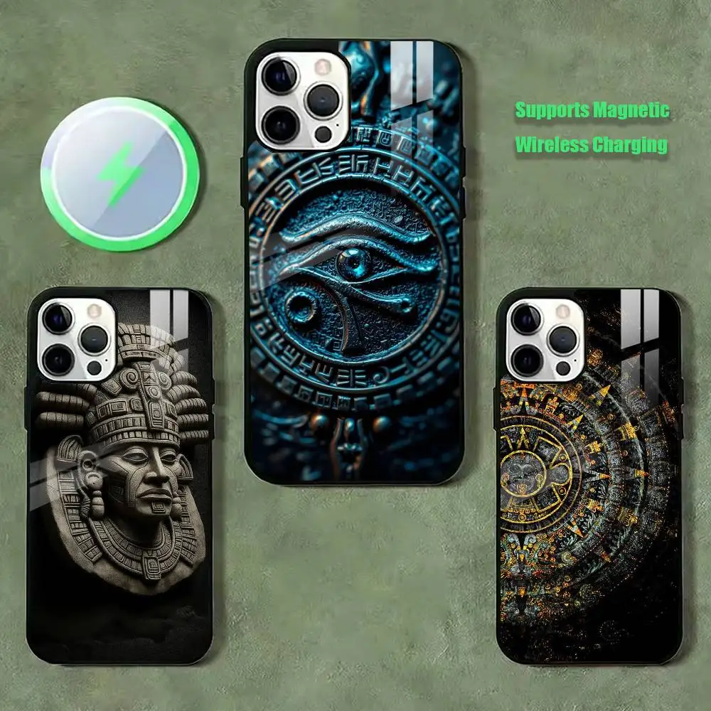 Mayan Aztec Calendar Statue Phone Case For iPhone17,16,15,14,13,12,11 Plus,Pro Allows magnetic wireless charging