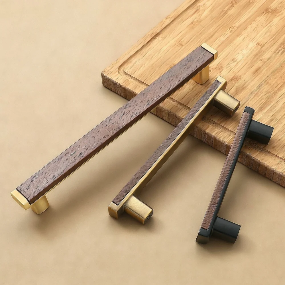Premium Black Walnut Cabinet Handle Solid Wood Door Pull Vintage Style Furniture Knob Drawer Hardware Dresser Pulls