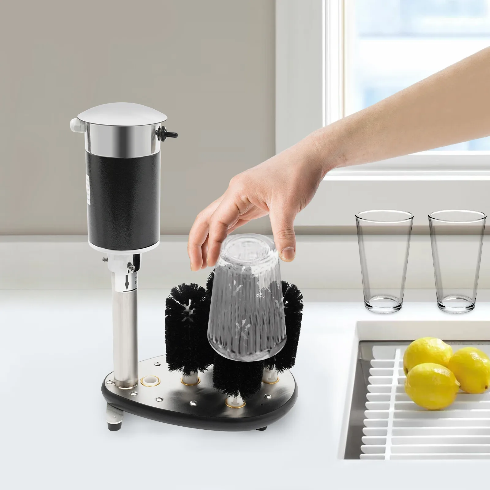 

250W 1/3HP 5-Brushes Commercial Electric Glass Washer Countertop Restaurant Bar 1800Rpm