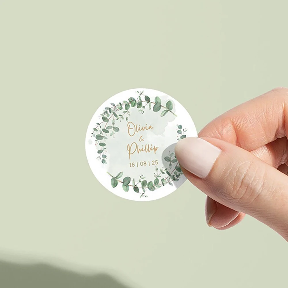 

100Pcs Personalized Wedding Label Stickers Custom Stickers of Name Date for Bridal Shower Wedding Party Favors Gifts Decoration