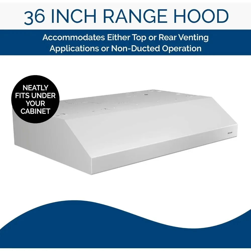 Glacier 36-inch Under-Cabinet 4-Way Convertible Range Hood with 2-Speed Exhaust Fan and Light White