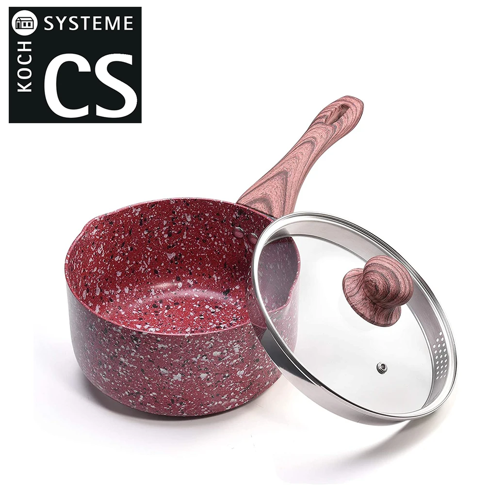 

3QT Nonstick Saucepan with Lid, 20CM Sauce Pan with Non-toxic Red Granite Coating, Easy Food Release&Easy to Clean