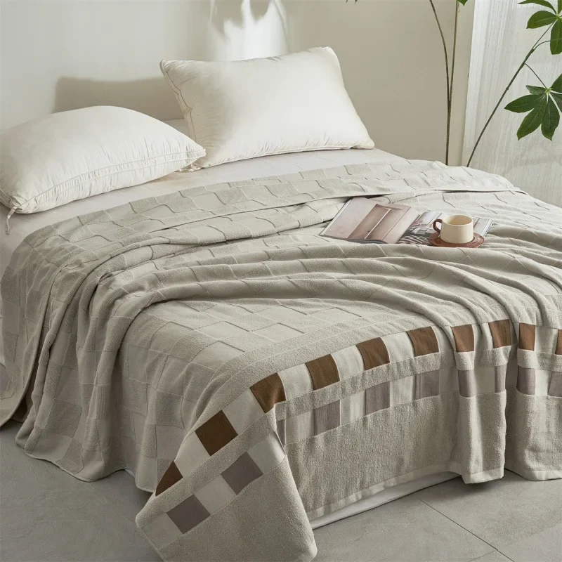 New Grid Cotton Towel Quilt Summer Air Conditioning Four Seasons Vintage Thin Blanket Soft Breathable Sheet Bedroom Bedding