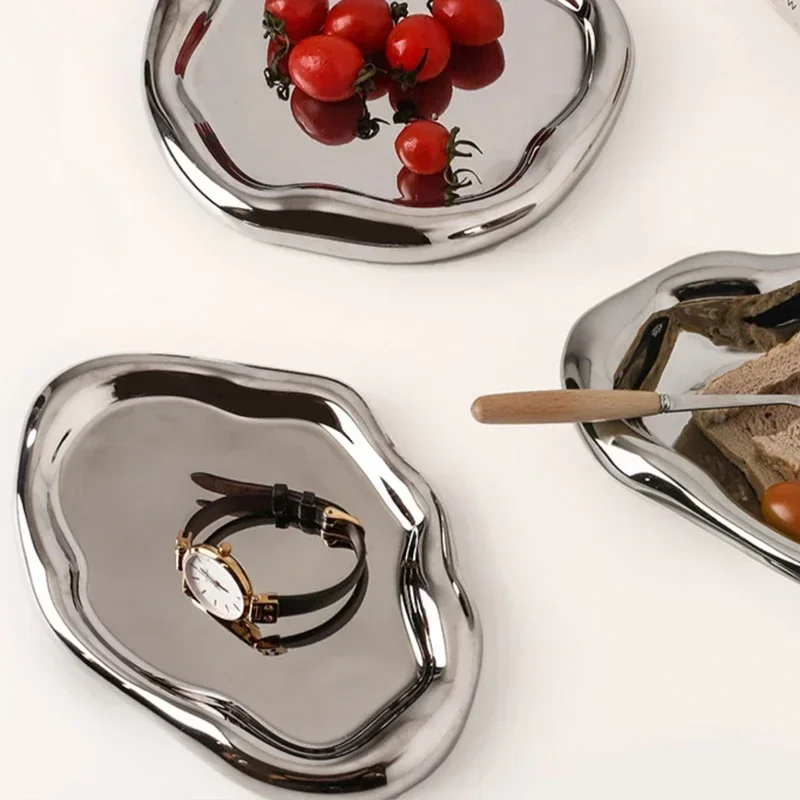 Ahunderjiaz-Modern Silver Plated Ceramic Jewelry Storage Tray, Light Luxury Breakfast Plate, Coffee Cup Mat, Home Decoration