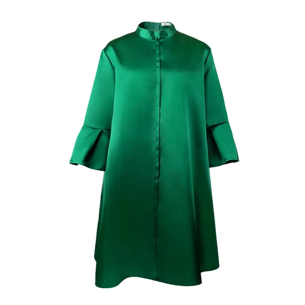 Women Loose Dress Three Quarter Sleeves Oversized Yellow Green Pink Casual Fashion Ladies Classy Summer Autumn Robes Gowns 2022