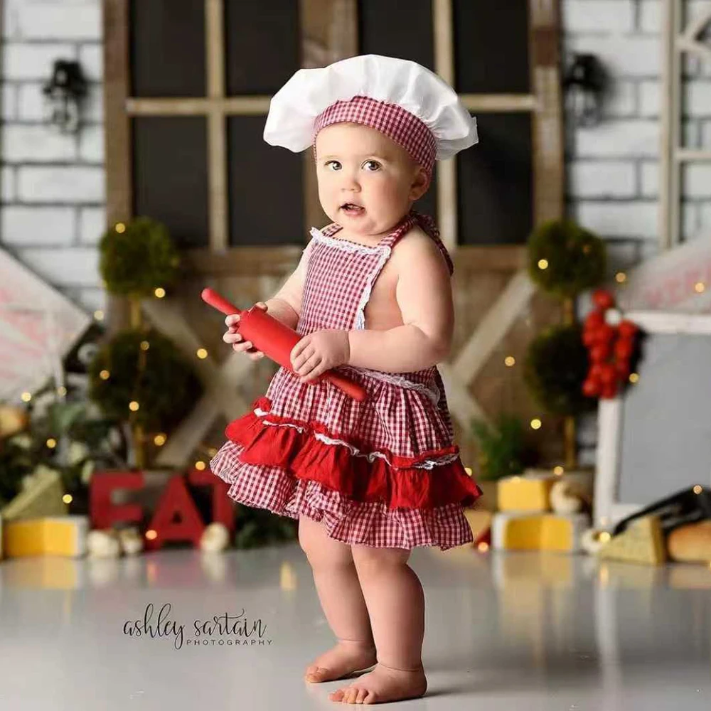 Newborn Baby Chef Photography Prop Set Apron Hat Outfit Infant Cooking Smash Photo Studio Costume Baby Shower Gift