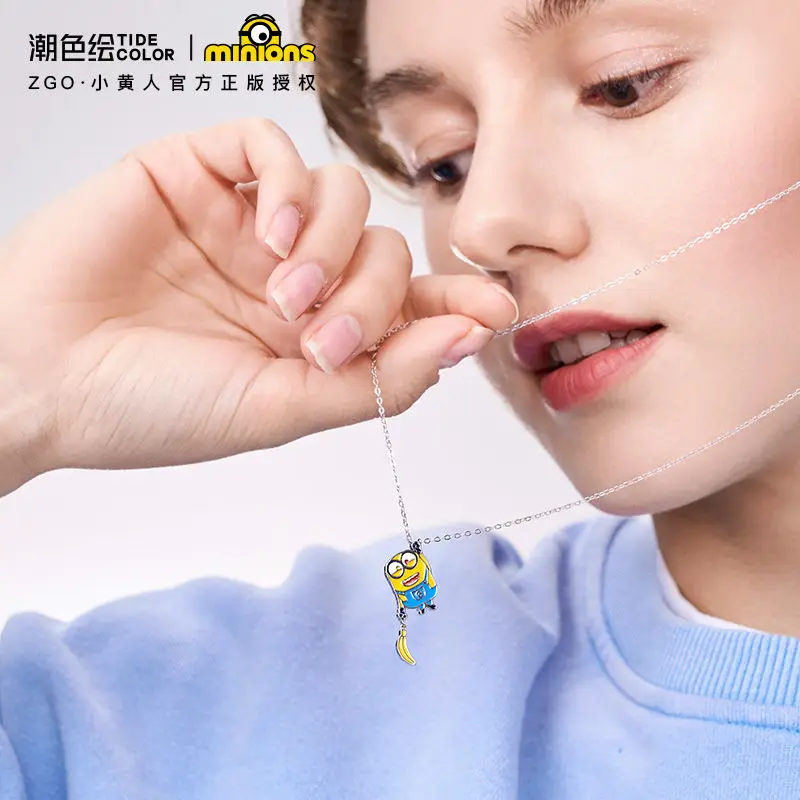 Beast Kingdom Minion Necklace Girls Summer 925 Pure Silver Cute Cartoon Personalized Fashion Accessories Kids Toys Holiday Gift