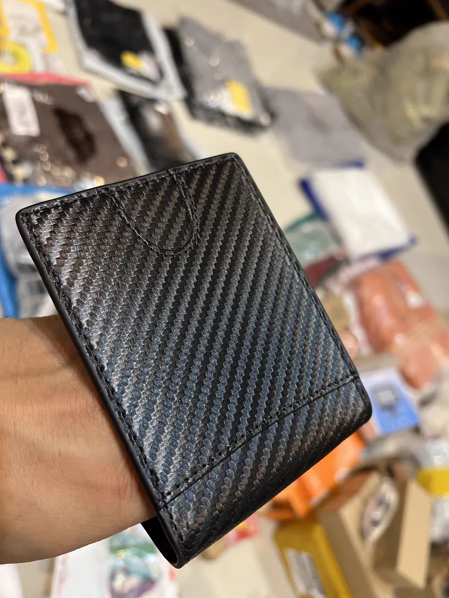 

Black Leather Carbon Fiber Pattern RFID Blocking Flick Wallets EDC Pocket Clip Money Credit Card Business Card Holder Minimalist