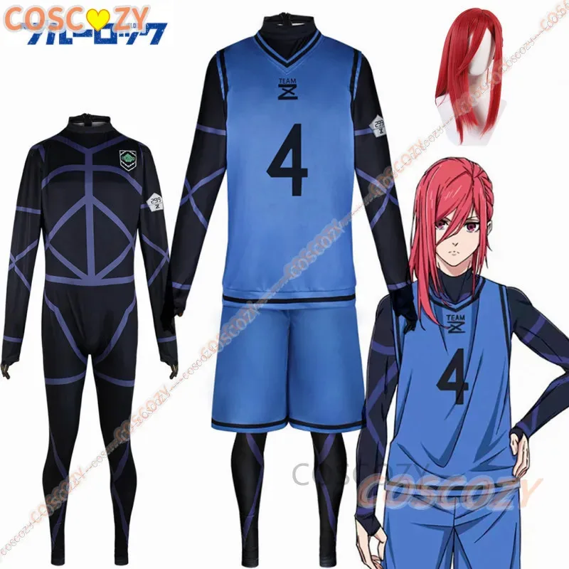 

Anime Blue Lock No.4 Football Jersey Isagi Yoichi Cosplay Costume Wig Chigiri Hyouma Sportswear Team Z No.4 Bachira Meguru Men
