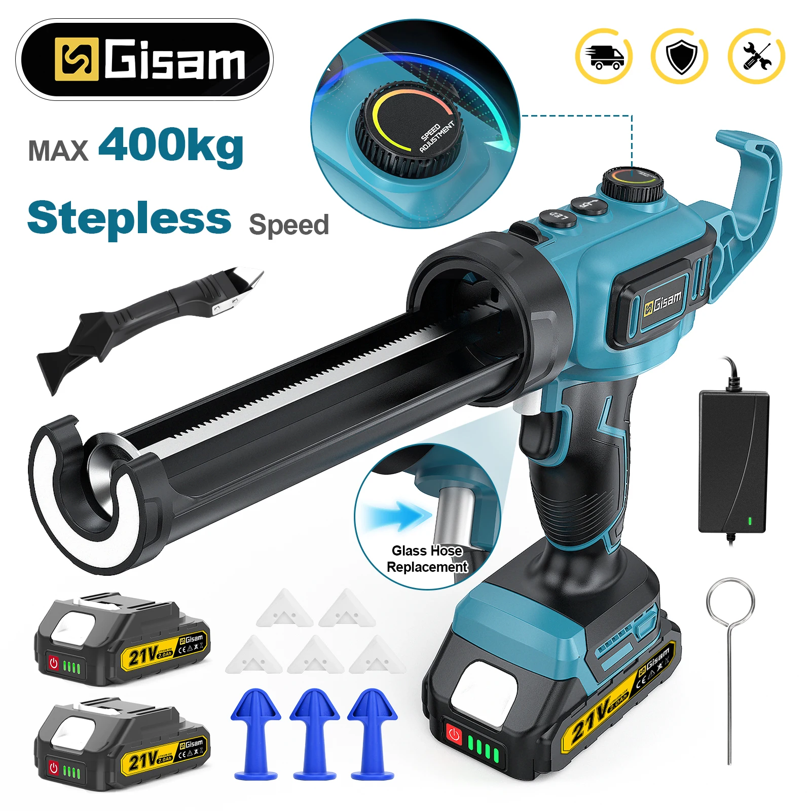 Gisam Electric Caulking Glue Gun 400KG Stepless Speed Adhesive Glue Gun Sealant Filling Sealing Tool For Makita 18V Battery Pin