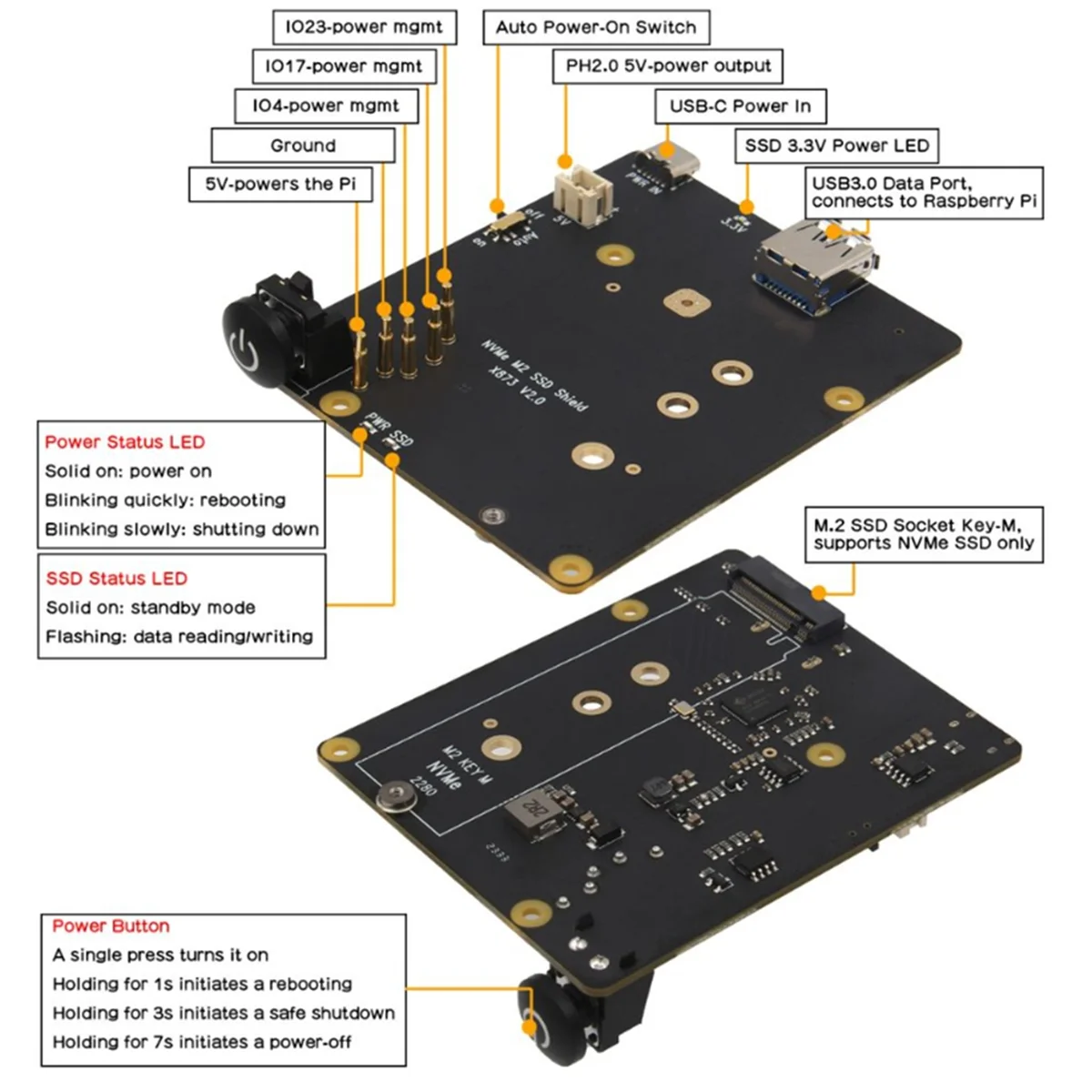 

ABLQ X873 Expansion Board for 4 USB to M.2 NVMe SSD NAS SSD Shield Storage Expansion Board Support Boot From SSD