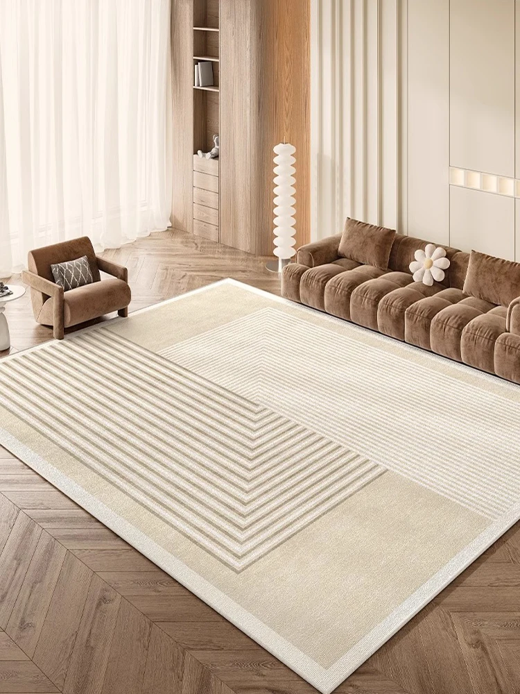 Striped Beige Carpet Minimalist Artistic Home Decorative Rug Luxury Large Size Living Room Carpet Easy Clean Bedside Bedroom Rug