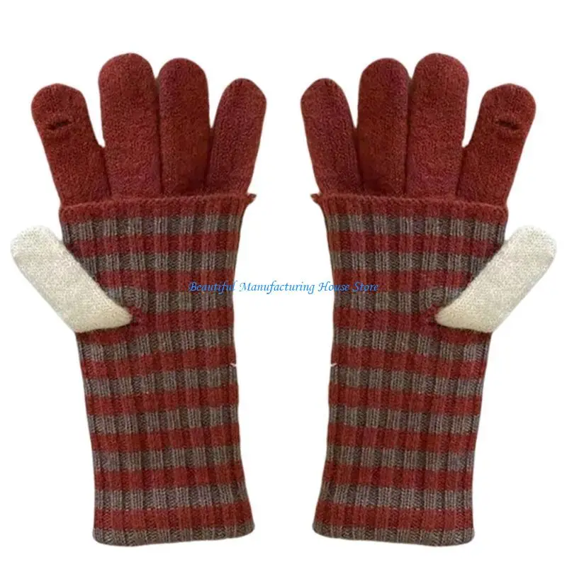 E56A قفازات حرارية عصرية دافئة للرجال والنساء قفازات محبوكة بإصبع كامل #1