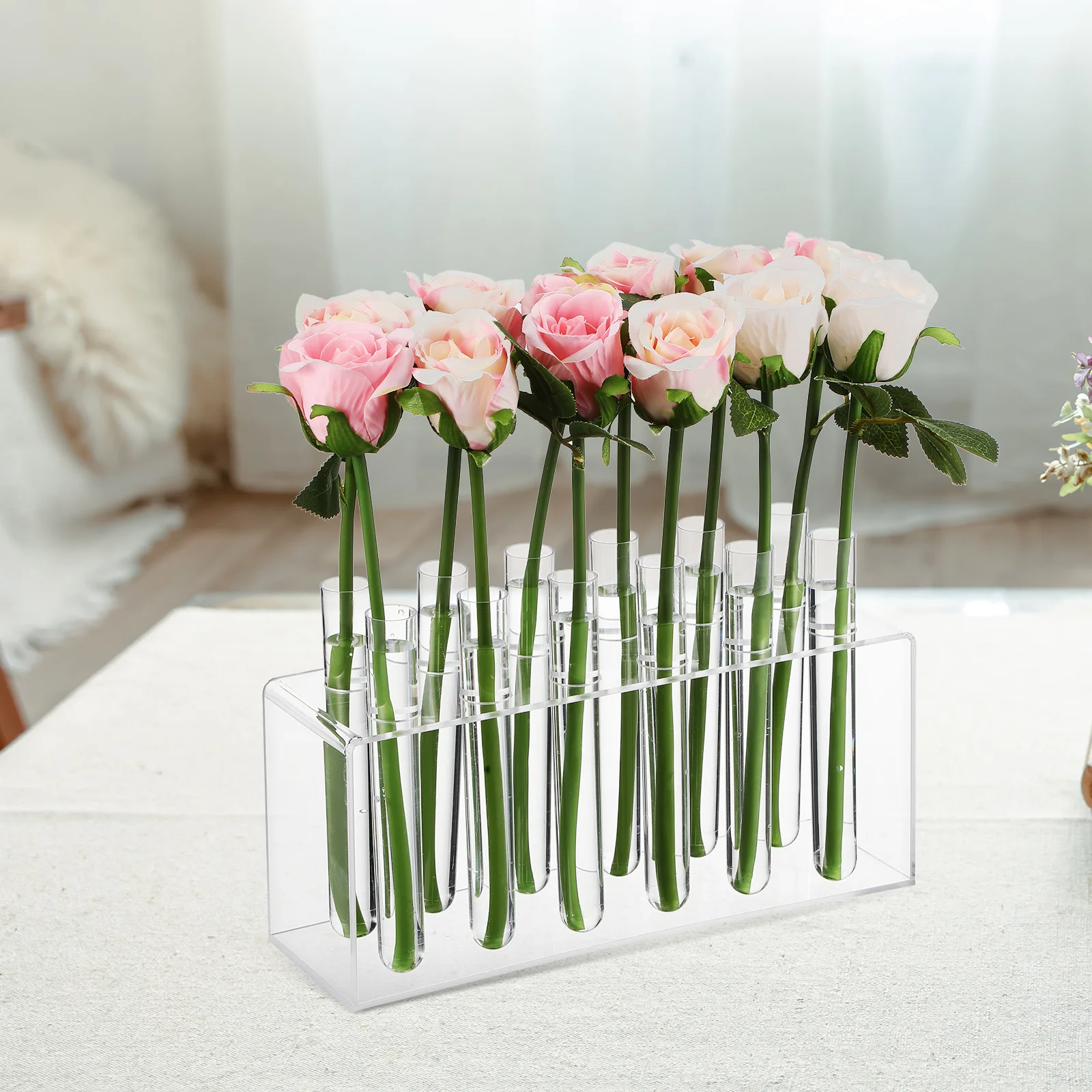 

12 pcs Acrylic Flower Vase Kit Transparent Floral Tubes With Stand Stable Holder For Wedding Home Decoration Arrangement