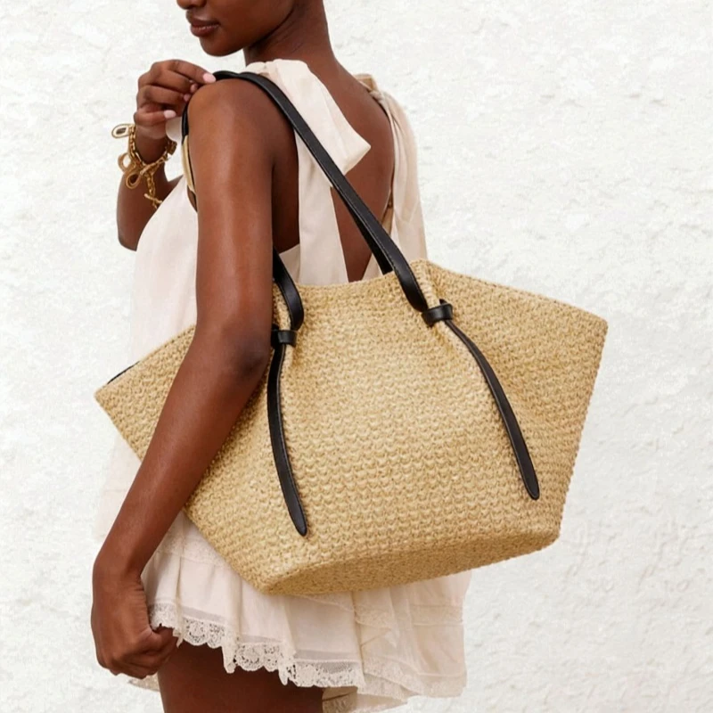 

Women's Large Capacity Shoulder Bag Summer Straw Woven Basket Handbag Fashion Female Luxury Designer Beach Bag Bali Shopper Tote
