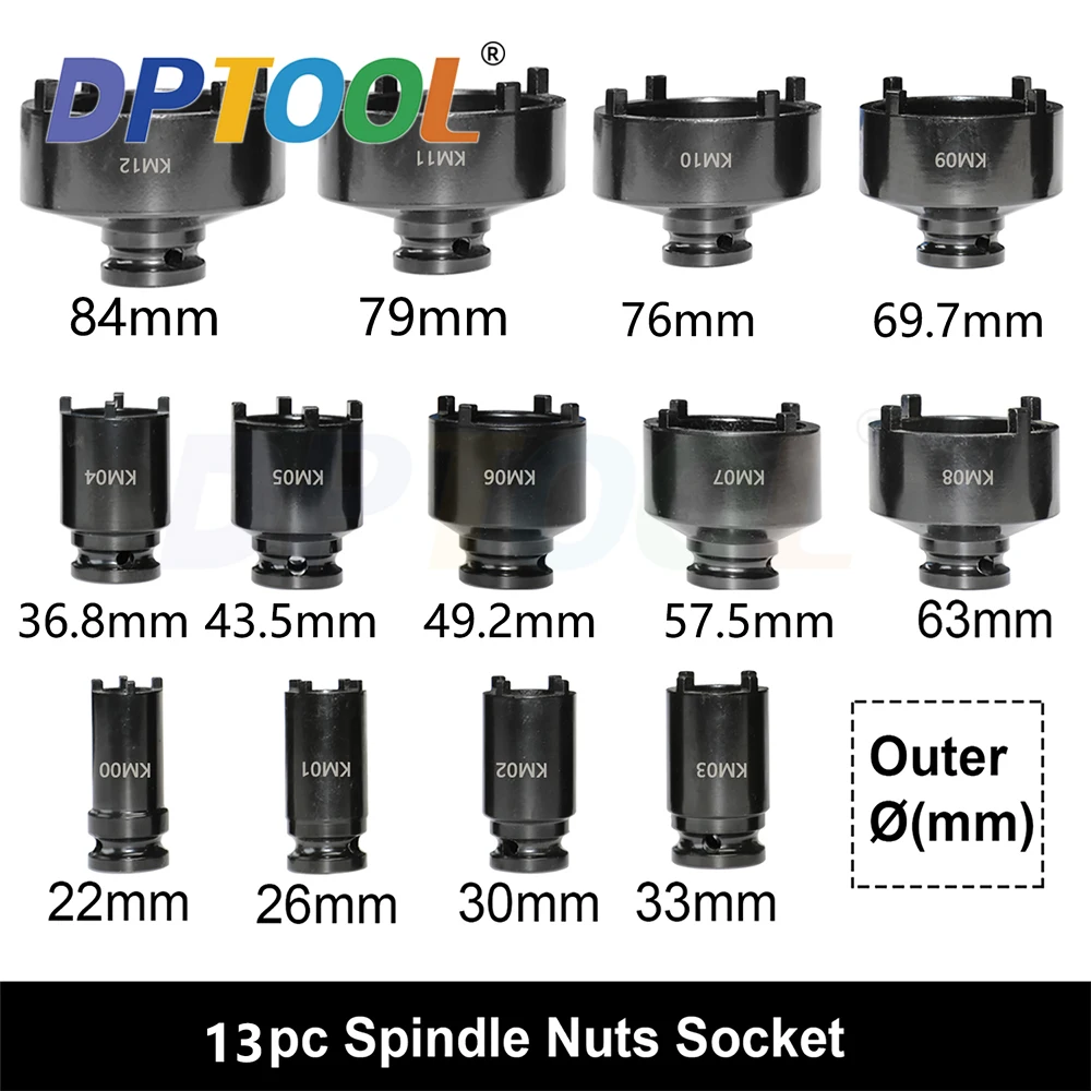 13pc Spindle Nuts Socket Kit Ball Joints Axle Locknut Remove Install Locking Hub Socket for KM Groove Nuts