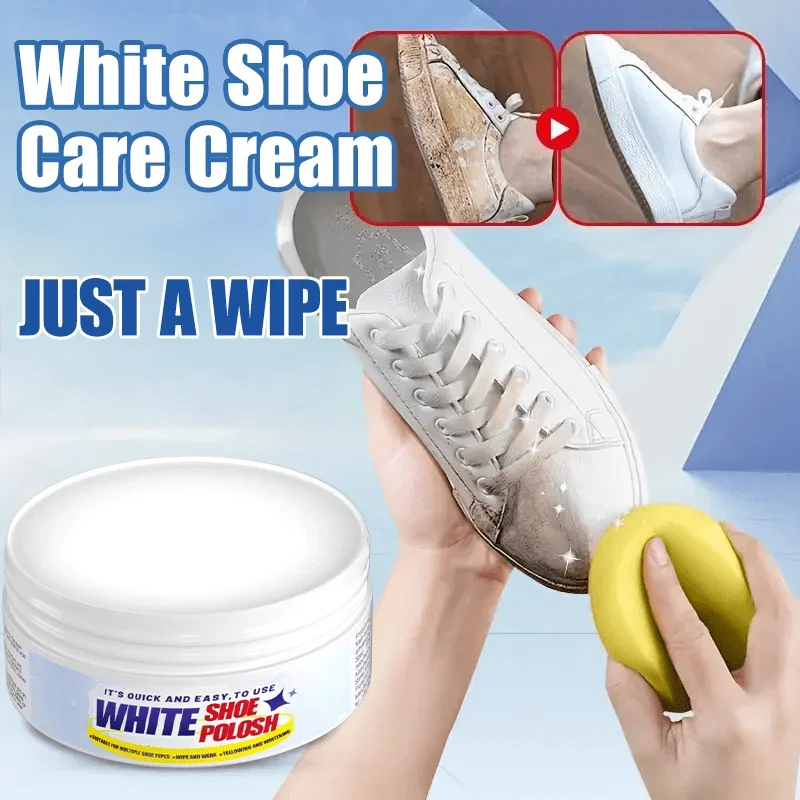 

White Shoe Cream - Brighten, No Rinse, Sponge, Removes Stains & Yellowing, Keeps Shoes New