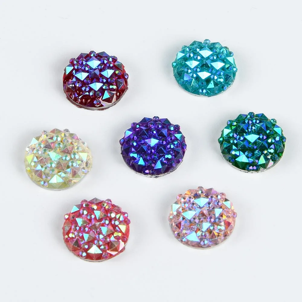 

60pcs 12mm Round Bump Ore Surface AB Flatback Resin Rhinestones Glue on Wedding Dress Cell Phone Beauty Crafts Scrapbooking DIY