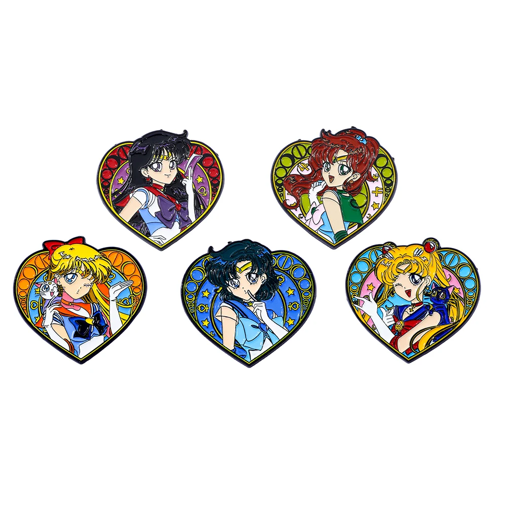 5 Pcs Creative Cartoon Brooch Fashion Girl Enamel Pin Metal Badge Jewelry Clothing Backpack Accessories Gift for Friends