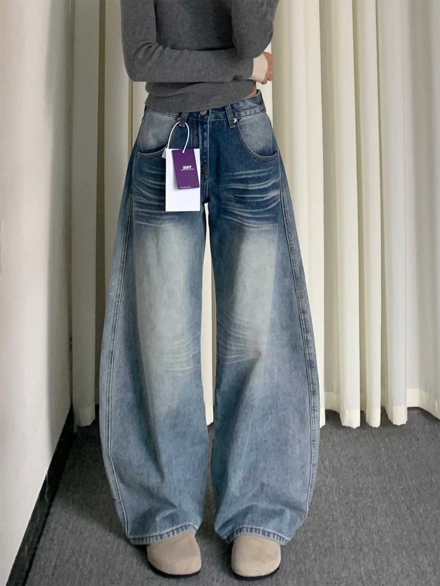 

Summer New Loose High Waist Wide Leg Jeans Women's Slimming Light Blue Denim Pants Retro Style Casual Wear Comfortable Fit