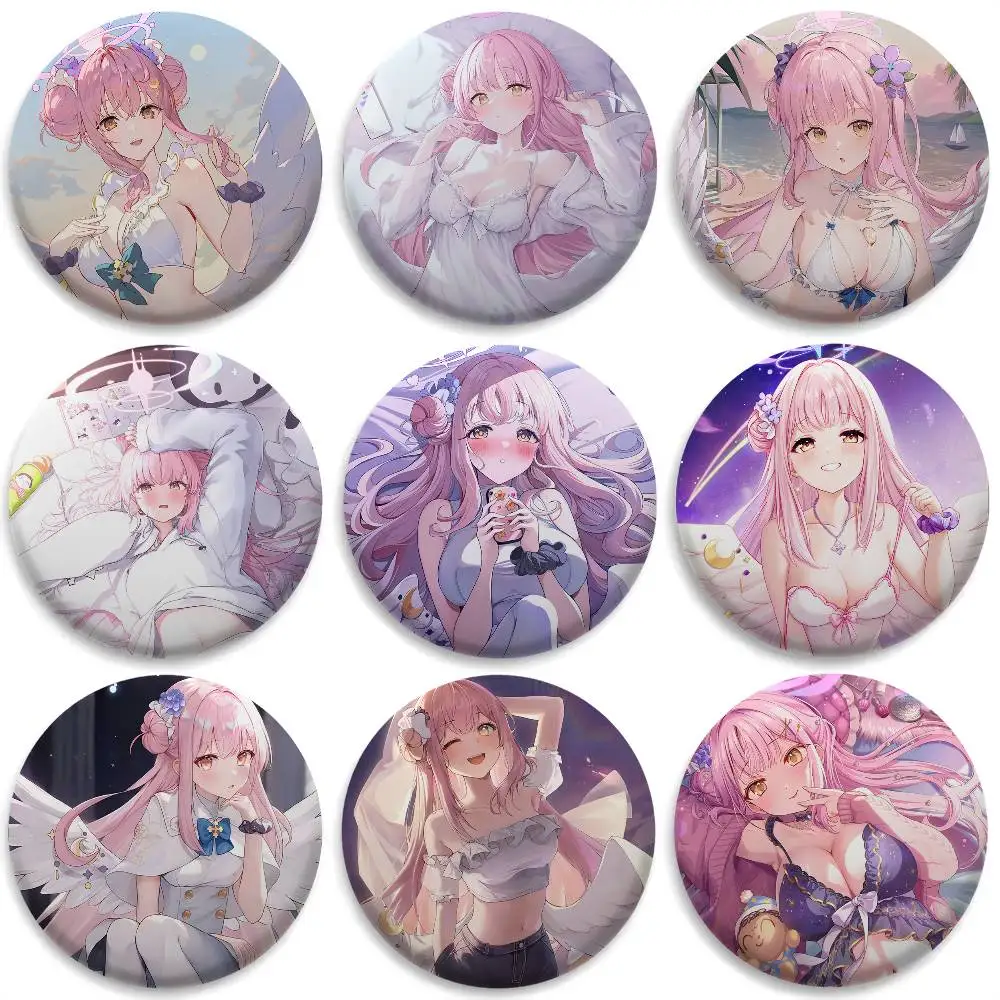 

M-Misono Mika Blue Archive Badges Round Exquisite Badge Brooches Creative Pins For Clothes Hat Backpack Gift Accessories