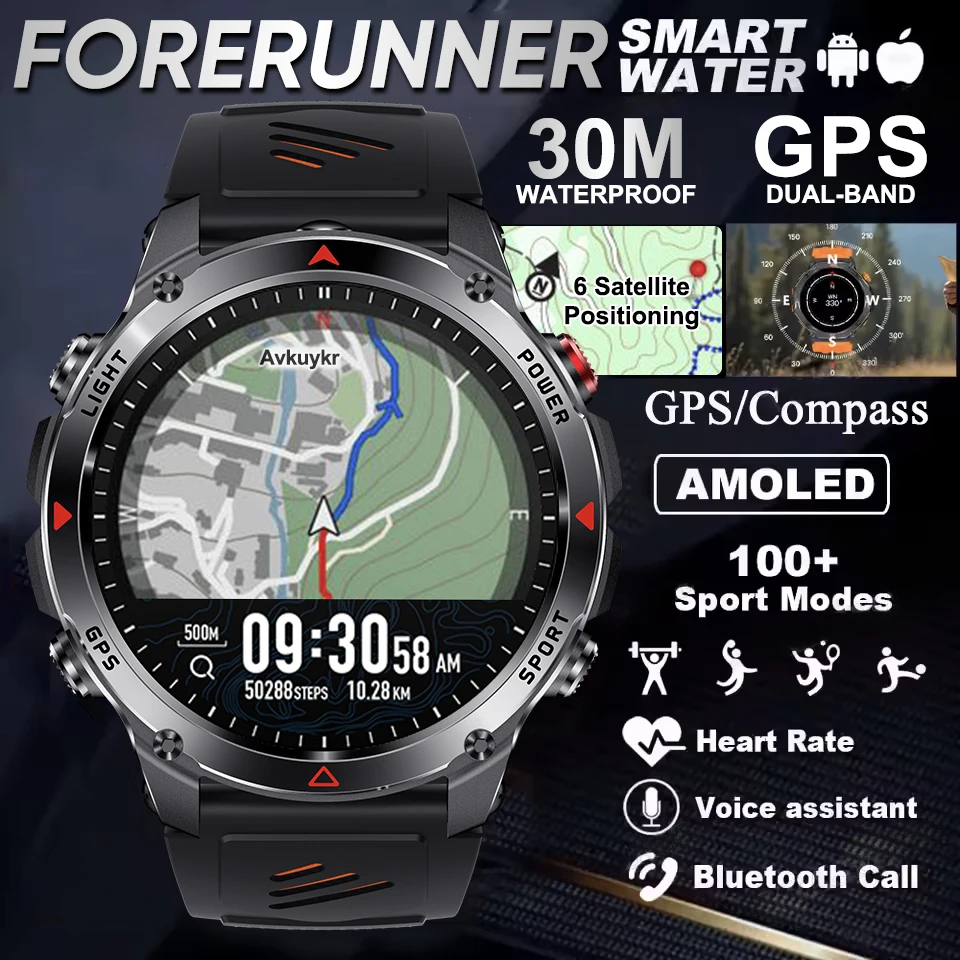 

Forerunner 570 GPS Смарт-часы 3 атм Водонепроницаемый AMOLED-экран МНОГО ремешка GNSS Компас Высотомер Фонарик Спортивные умные часы для мужчин