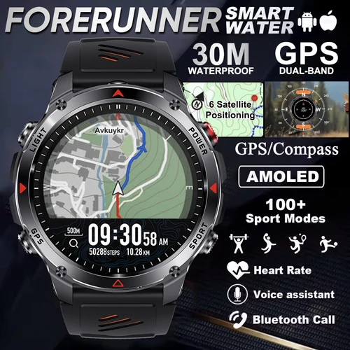 Forerunner 570 GPS reloj inteligente 3ATM impermeable pantalla AMOLED MULTI-BANDA GNSS brújula altímetro linterna deportes Smartwatch hombres