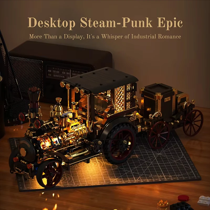 1331pcs Vintage Steam Car Building Blocks Set - Retro Style Assembly Toy Classic Automobile Model Playset Birthday Gift for Boys