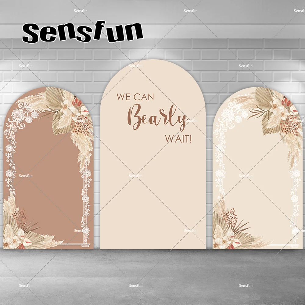 

We Can Bearly Wait Arch Backdrop Cover Beige Brown Pampas Grass Baby Shower Newborn Birthday Party Backgrounds Arched Banner