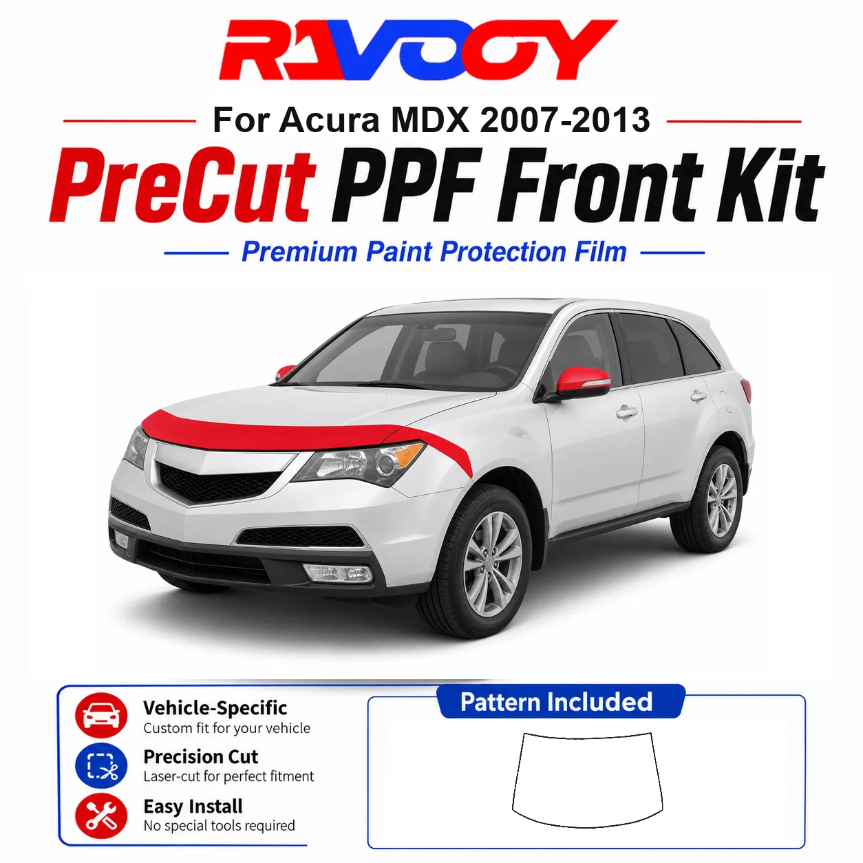 

8.5mil TPU Precut PPF Kit For Acura MDX 2007-2013 - Hood, Partial Fenders & Full Mirror Set - Self-Healing Gloss Clear Bra Film