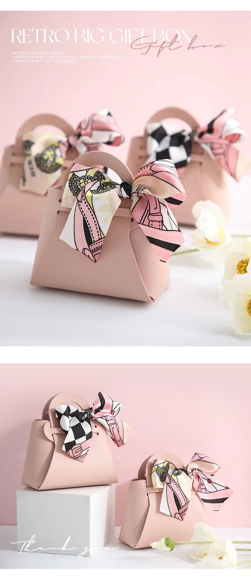 50 Stück verteilte rosa Geschenktüten aus Leder, Hochzeitsbevorzugungsbeutel für Gäste, Mini-Handtasche mit Band, Süßigkeiten-Verpackungsbox, Party-Dekoration – Detail 14