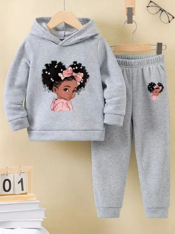 Conjunto de Sudadera con capucha para niños y niñas, Sudadera con capucha para niños, estampado de princesa negra, primavera y otoño