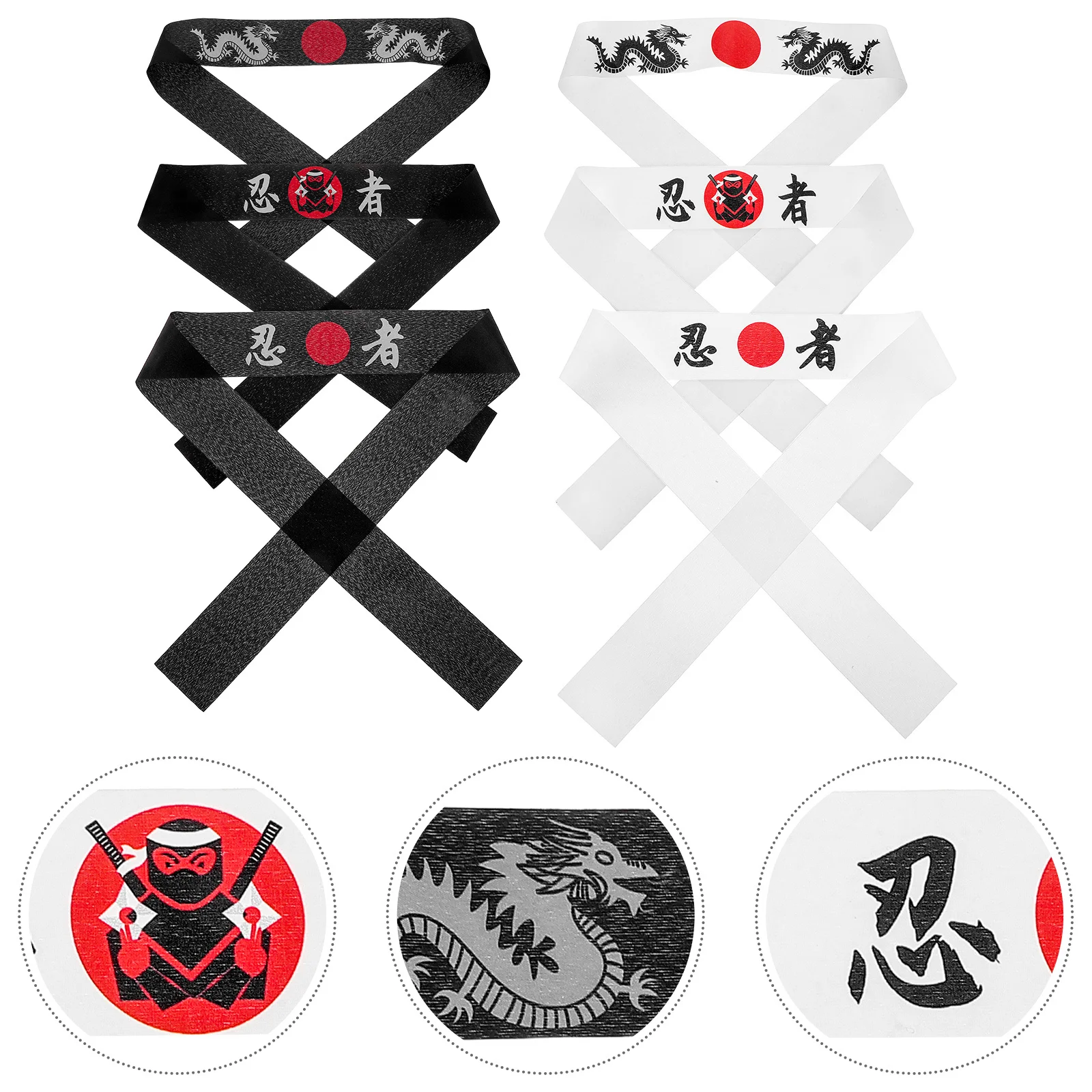 

6pcs Ninja Headband For Japanese Hachimaki Bandana Costume Accessories Karate Party Decorations Sushi Chef Headbands