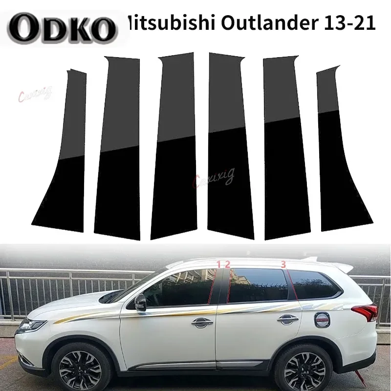 6 sztuk / zestaw naklejek na słupki samochodowe do Mitsubishi Outlander 2013 2014 2015 2016 2017 2018 2019 2020 2021
