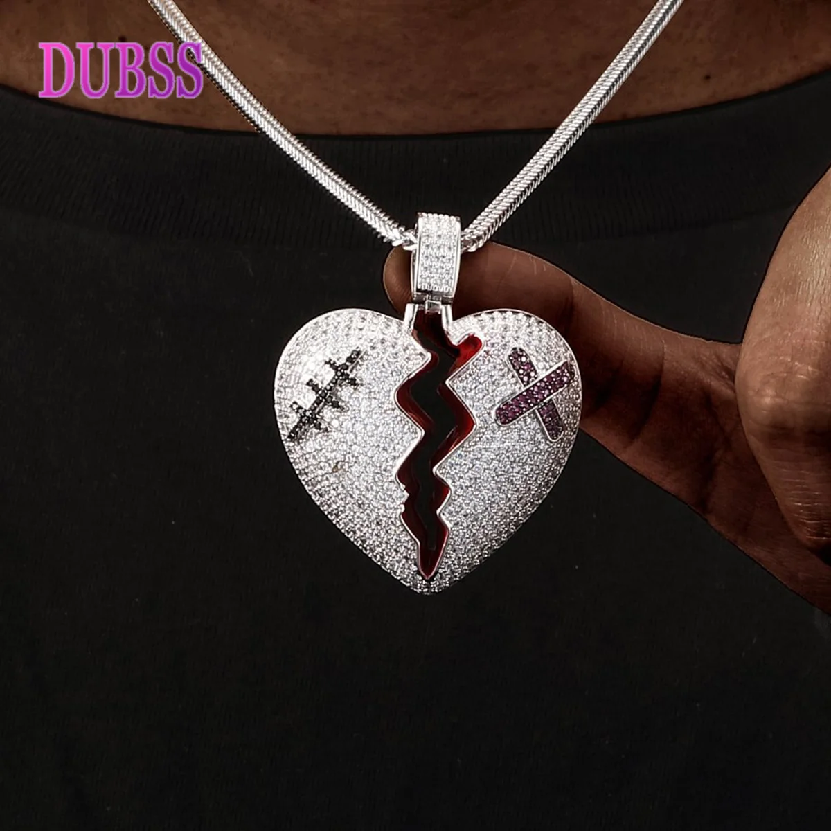 

Dubss Broken Heart Pendant Necklace Gold Color Cubic Zircon Men's Hip Hop Street Rock Jewelry