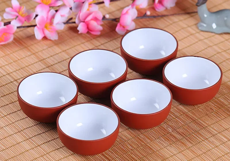Jingdezhen-طقم أكواب شاي طينية أرجوانية ، أكواب وأكواب صينية ، أكواب سيراميك ، أكواب شاي يابانية ، وعاء قهوة بوير لطيف ، 6