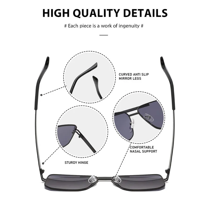 Large-Frame Double-Bridge Metal Sunglasses UV400 Fashionable Trendy Style Protection