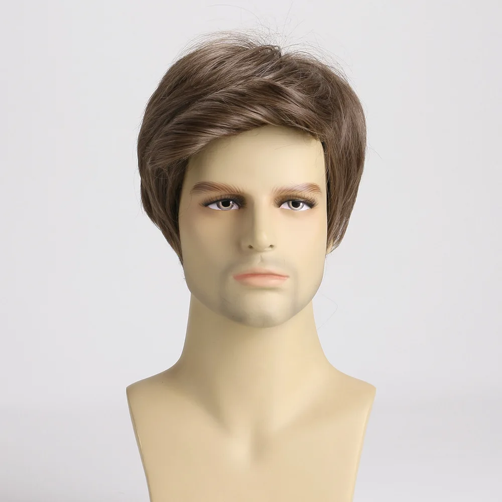 

Synthetic Short Mens Wig Brown Straight Hair Natural Looking Daily Use Costume Party Cosplay Wigs Heat Resistant Fiber Wig