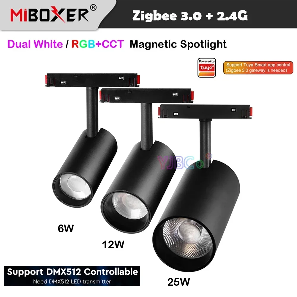 Miboxer Zigbee 3.0 6W 12W 25W LED Magnetic Spotlight smart RGBCCT/Dual White CCT Ceiling Light 48V 2.4G Tracklamp Remote Control